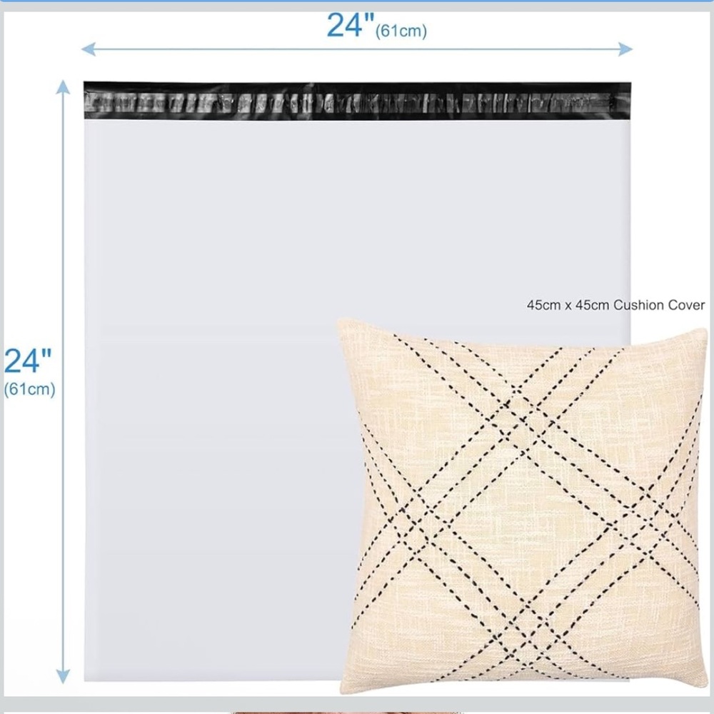 White 24 x 24” Pollymailers will cover large posh box 10ct